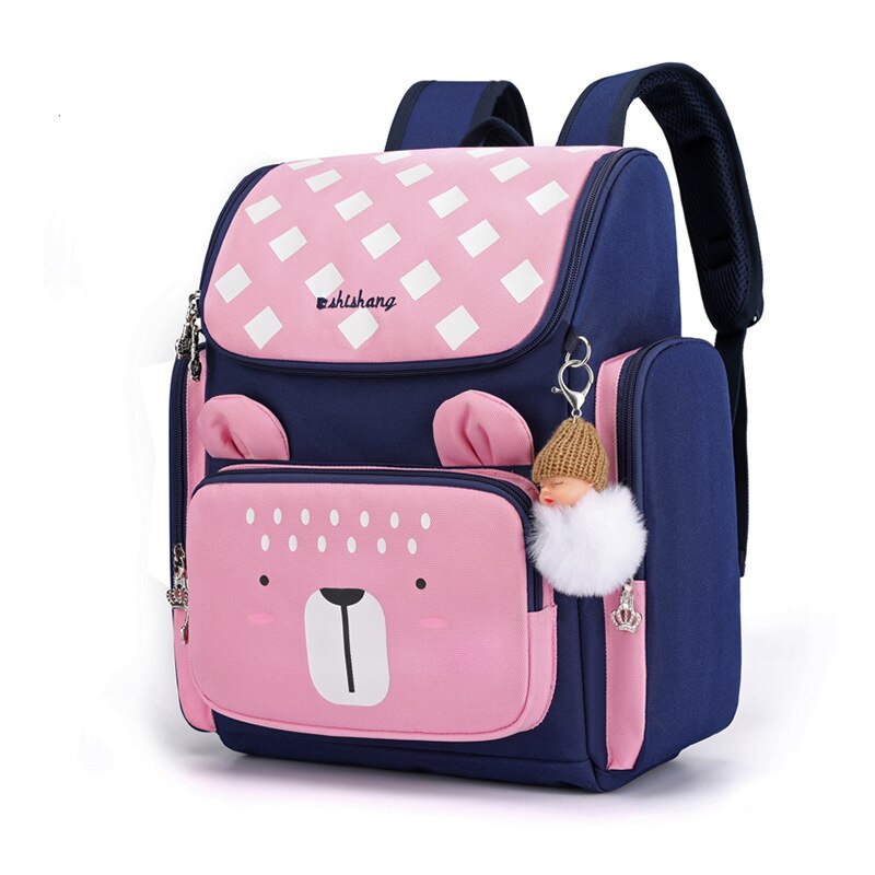 Grade 1-3 Kids School Bags for Boys Girls Cute Bear Backpack Waterproof Breathable Kids Satchel Space School Bags: Pink without doll