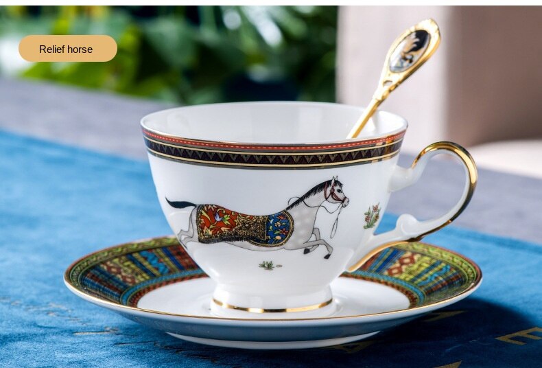Tasses à café en os Royal en porcelaine, ensemble de tasses et cuillères créatives en céramique, de luxe européen, décor de cuisine: Style 8