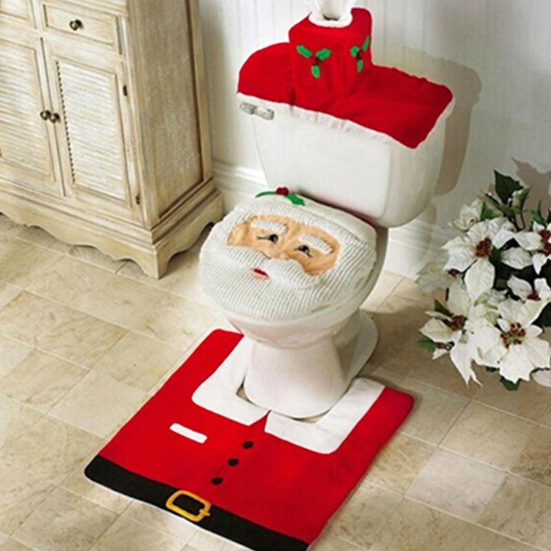 2/3 stk julenisse toiletsædeovertræk skridsikker badeværelsesmåtte toliet tæppe juledekoration til hjemårsmåtte til hjemmet