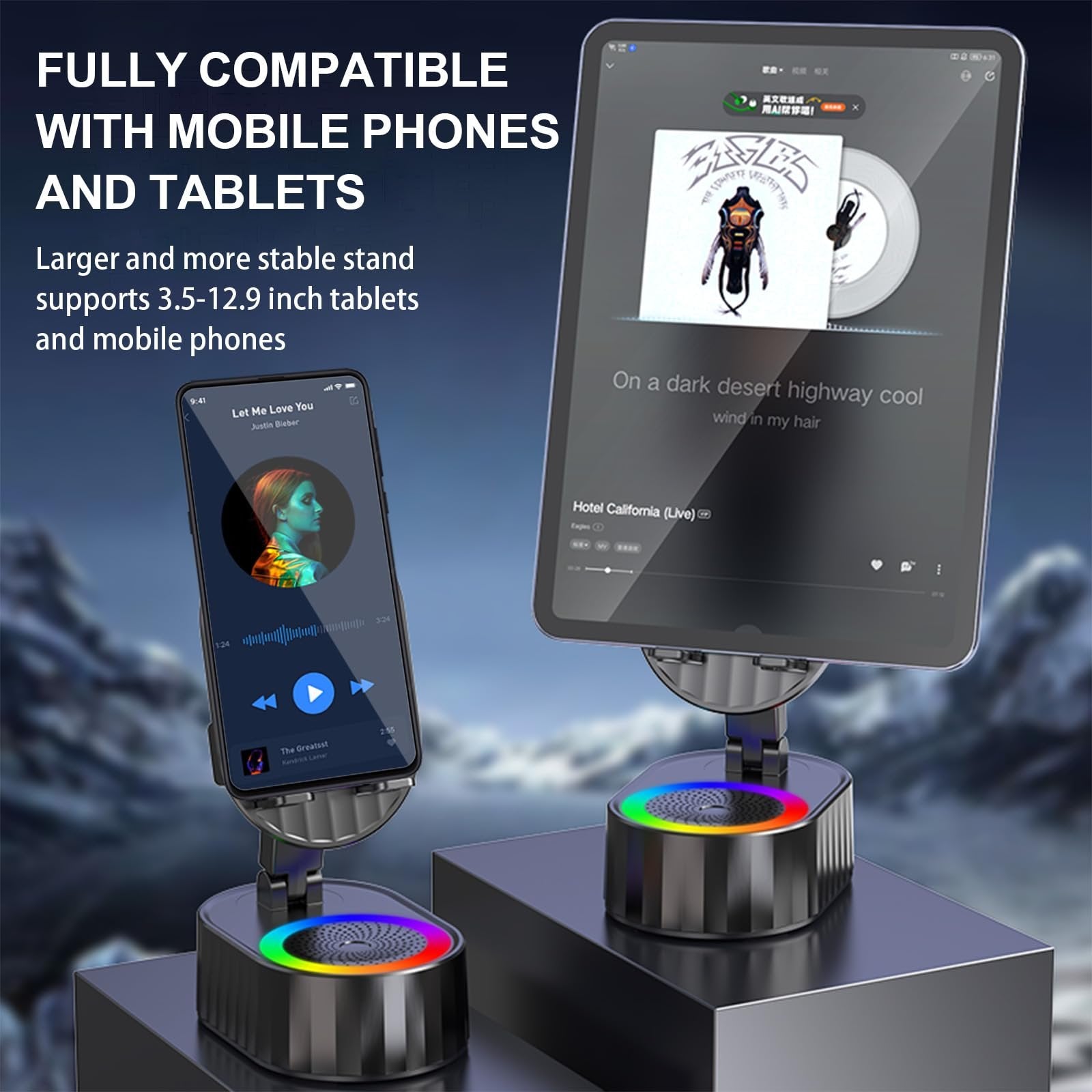 Upgraded Cell Phone Stand Holder with Bluetooth Speaker Adjustable Desktop Live Lazy Tablet Bracket Support Car Holder