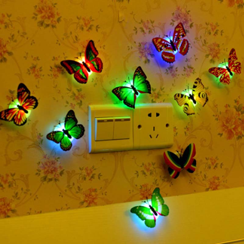 Zufällige Farbe 1 Pc Selbstklebende Libelle Schmetterling Zauberstab Aufkleber Mini LED Nacht Licht Wasserdichte 3D Aufkleber Dekoration Handwerk
