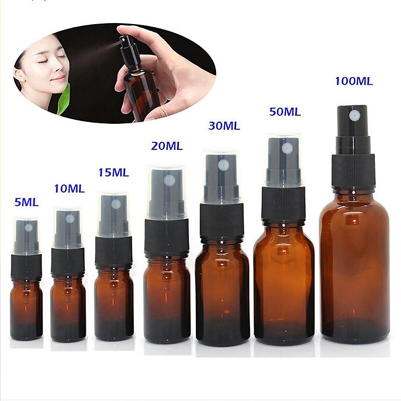 5-100ml bärnstensspray tomma flaskor brunt glas påfyllningsbar flaska aromaterapi parfym mini sprayflaska kosmetiska behållare