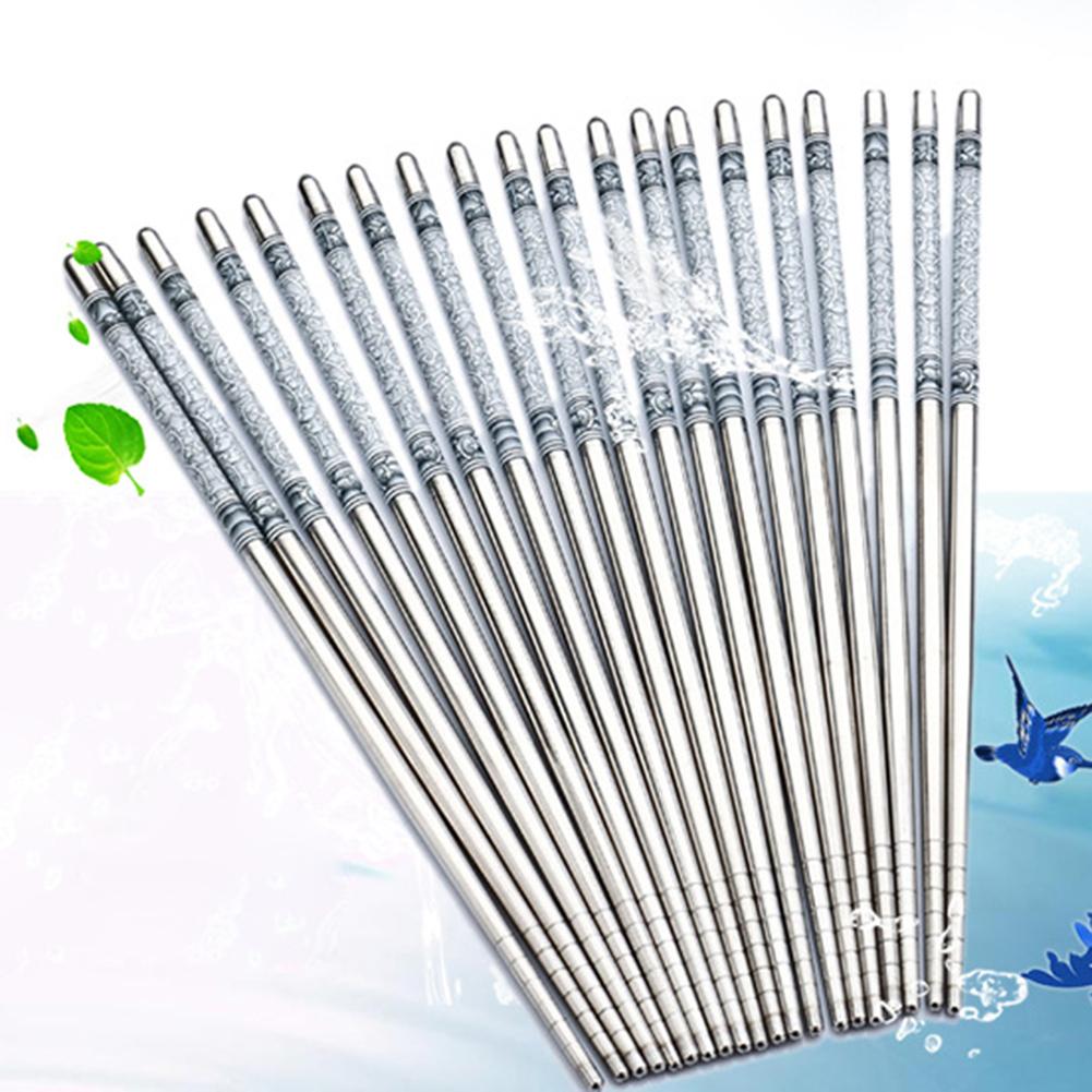 Palillos chinos de Metal antideslizantes, palillos de acero inoxidable para picar, palitos reutilizables para comida, Sushi, Hashi, Baguette