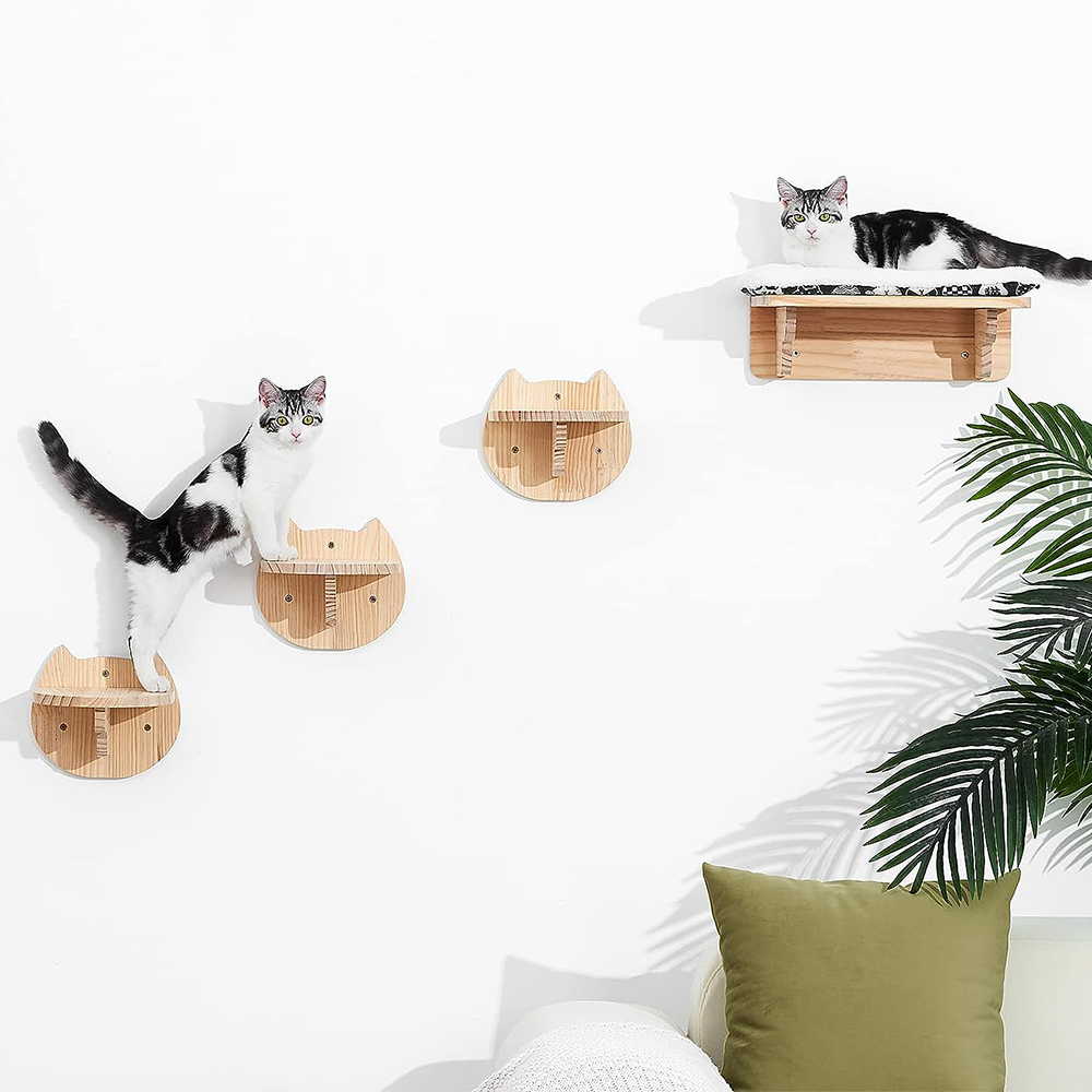 Kattenklimwand Gemonteerde Hangmat Krabpaal Voor Kat Houten Meubelladder Trappen Katten Slapen En Spelen