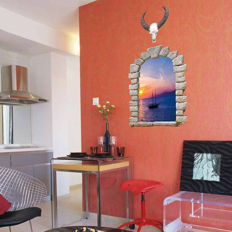 Creativas pegatinas 3D de faros, decoración artística para ventana, Paisaje del mar para el hogar, decoración de PVC de vinilo para la habitación, papel de pared europeo extraíble
