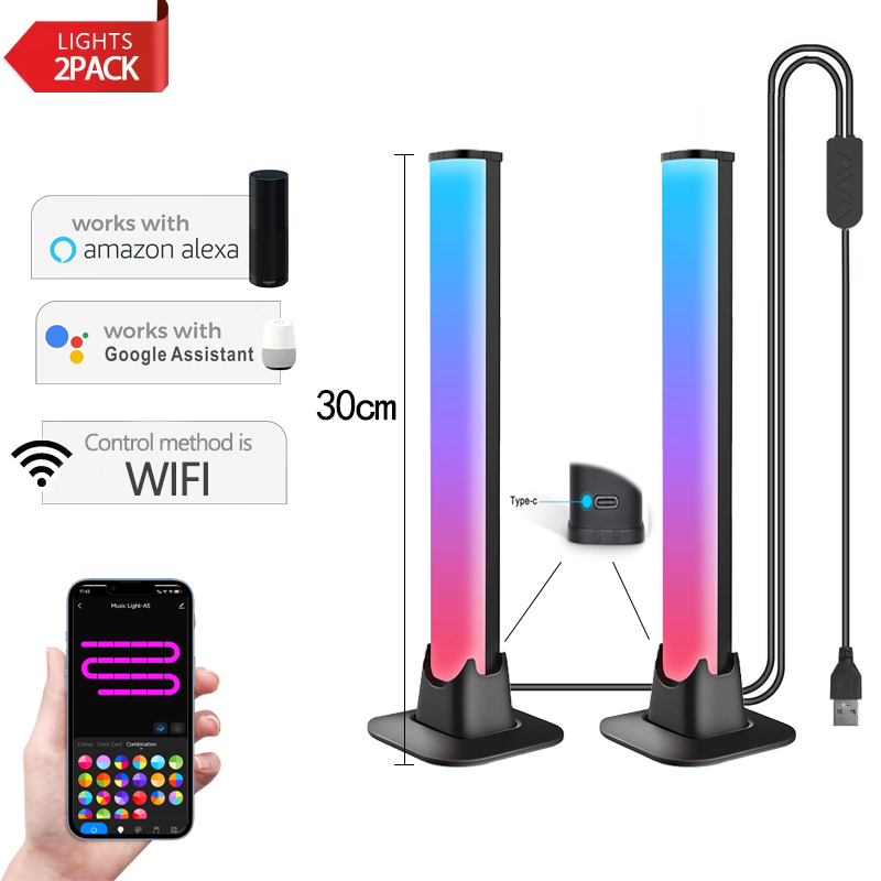 30/55cm RGB rétro-éclairage barre bureau atmosphère lumière LED musique rythme détection décoration lampe jeu chambre Festival veilleuse: Black