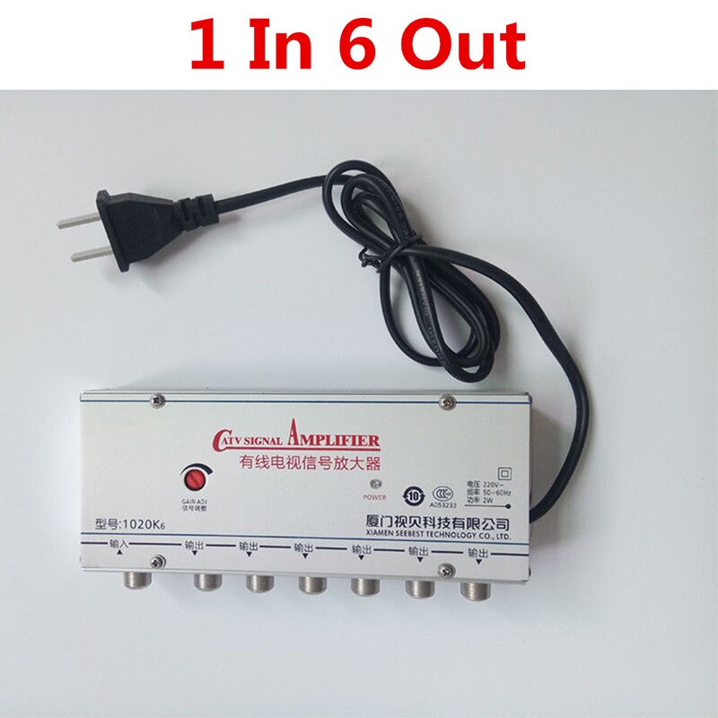 1 in 6 out CATV Cable TV Antennas Signal Amplifier AMP Antenna Signal Booster Splitter Home TV Equipments 220V 50-60Hz US Plug
