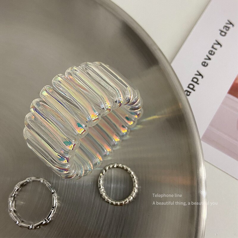 Brede Telefoon Wire Elastische Haar Elastiekjes Transparante Spiraal Haar Banden Scrunchies Gom Voor Vrouwen Meisjes Haar Accessoires