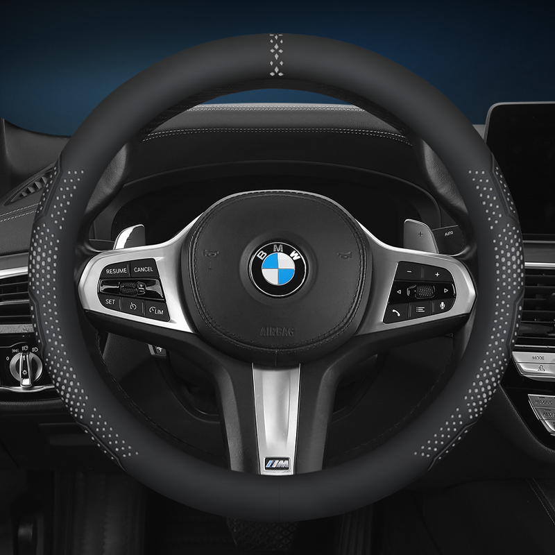 Universal Car Steering Wheel Cover 14.5-15 Inch, 3D Textured Non-Slip with Breathable Napa Leather: WHITE