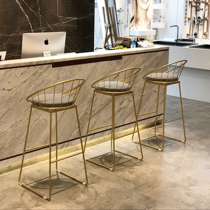 High gold bar stool wrought iron bar stool chair simple dining chair modern Nordic iron leisure chair bar chair