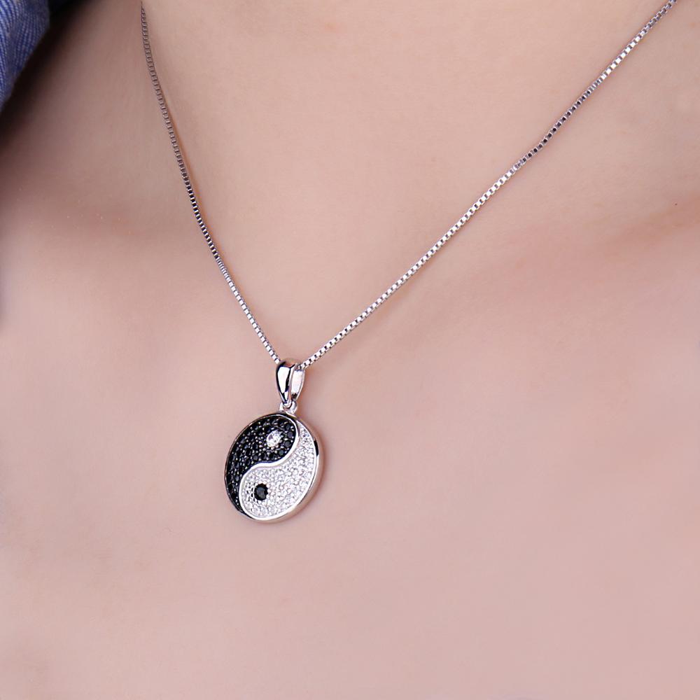 JewelryPalace – pendentif en argent Sterling 925 pour femmes, collier avec spinelle noire naturelle et pierres précieuses rondes, sans chaîne, Tai Chi Yin Yang