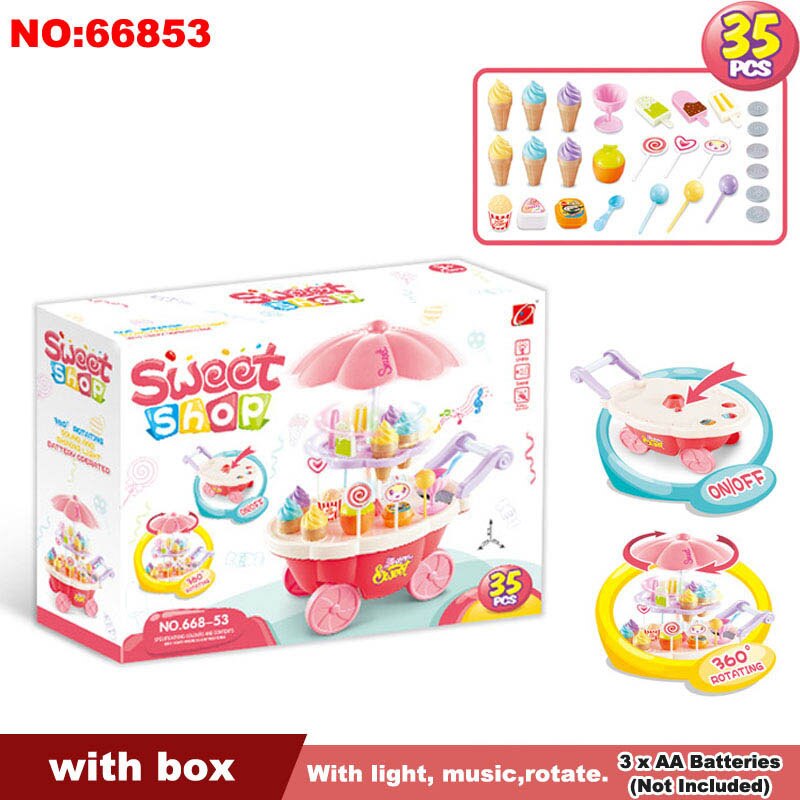 QWZ Pretend Play Kitchen Toys For Children Oyuncak Super Funny Icecream Candy Car With Light Music Rotatable Toy For Girl: 66853 with box