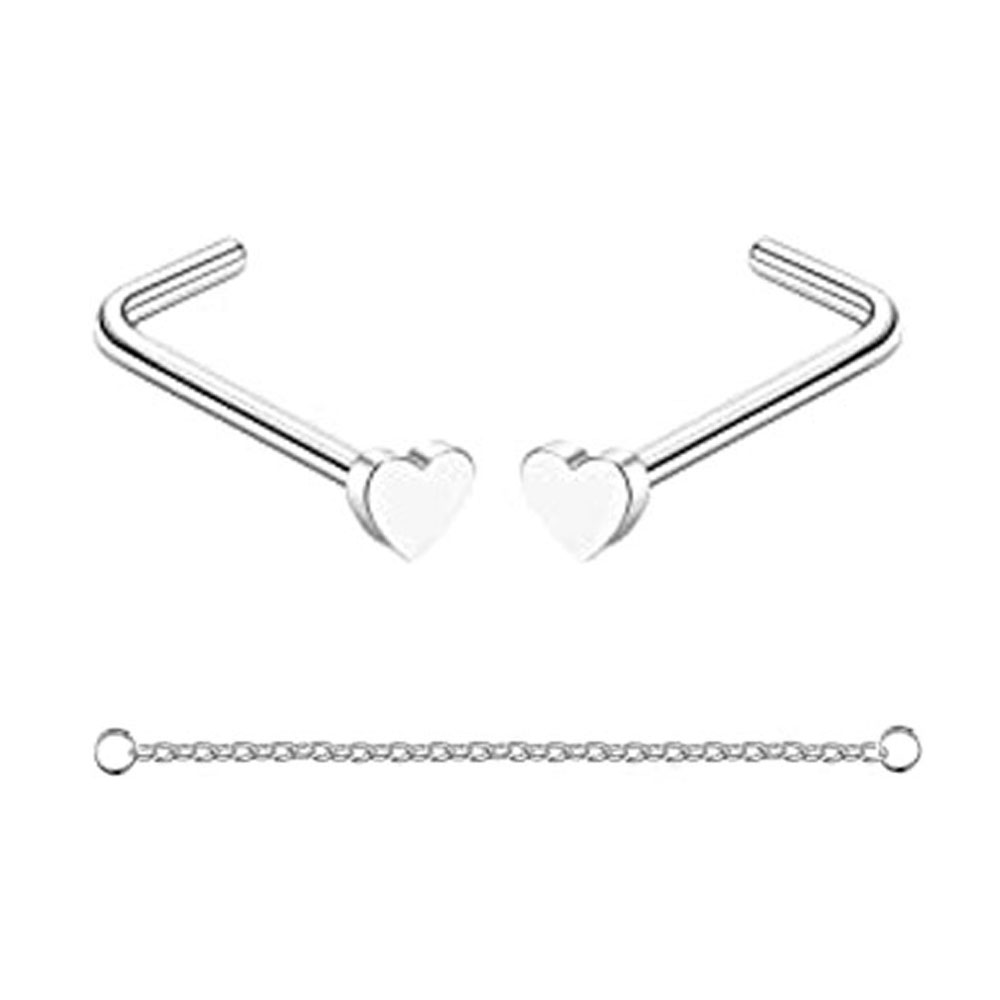 Anneaux de nez en chaîne pour femmes et hommes, Piercing, Double avec chaîne, clous, 20G: WHITE / Plaqué Rhodium