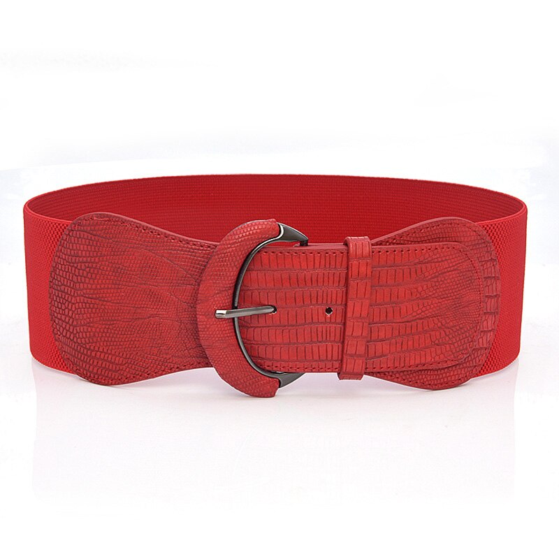 Cinturón elástico de cintura ancha para mujer, cinturón de nailon negro y rojo, corsé con hebilla de gancho: red