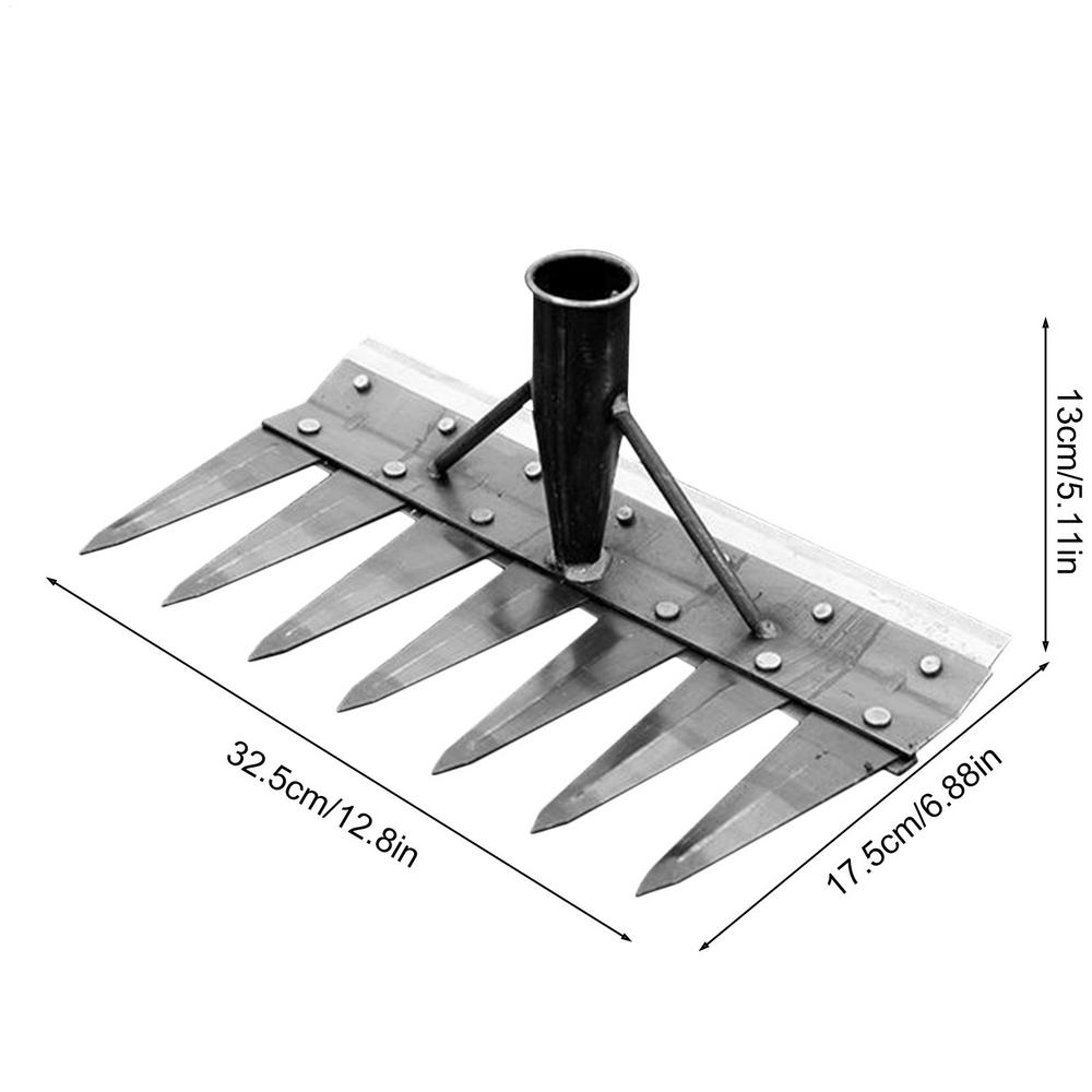Herramientas de deshierbe agrícola, rastrillo de cinco dientes de acero al manganeso multifuncional desmontable completo: Conjunto 7