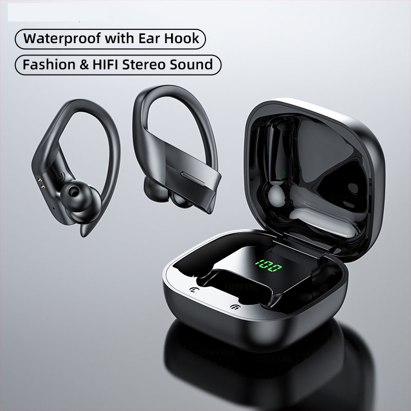 H & A TWS Bluetooth écouteurs LED affichage casque sans fil avec Microphone écouteurs stéréo crochet d'oreille écouteurs antibruit