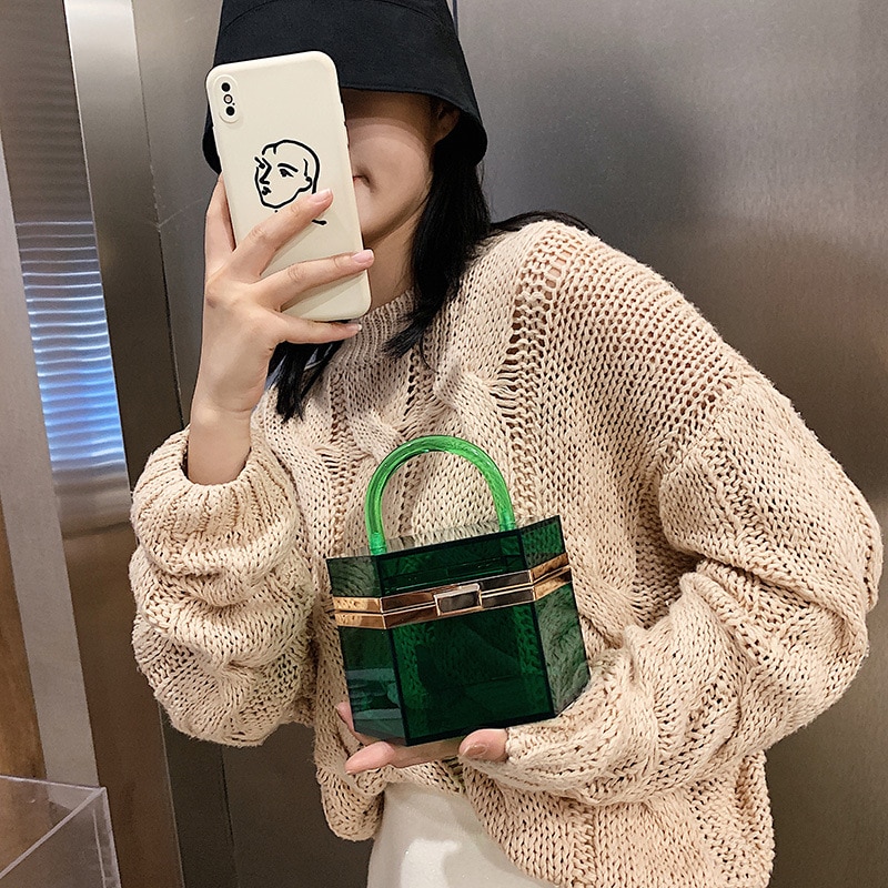 Acryl Transparante Zak Doos Stijl Portemonnees En Handtassen Voor Vrouwen Party Clutch Avondtasje Eenvoudige Vrouwelijke Trend Tas
