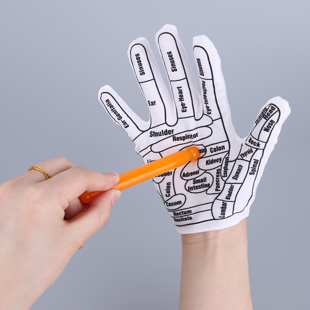 Fuß massage Akupressur Socken Akupunktur handschuhe Hand Füße Reflex zonen massage Socken Englisch Illustration Akupunktur Werkzeuge mit Massage stab