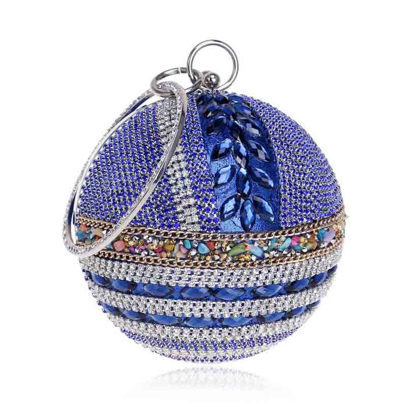 Femmes sacs à main de chaîne ronde en forme d'argent or pochette soirée dames de luxe sacs de fête de mariage: Blue