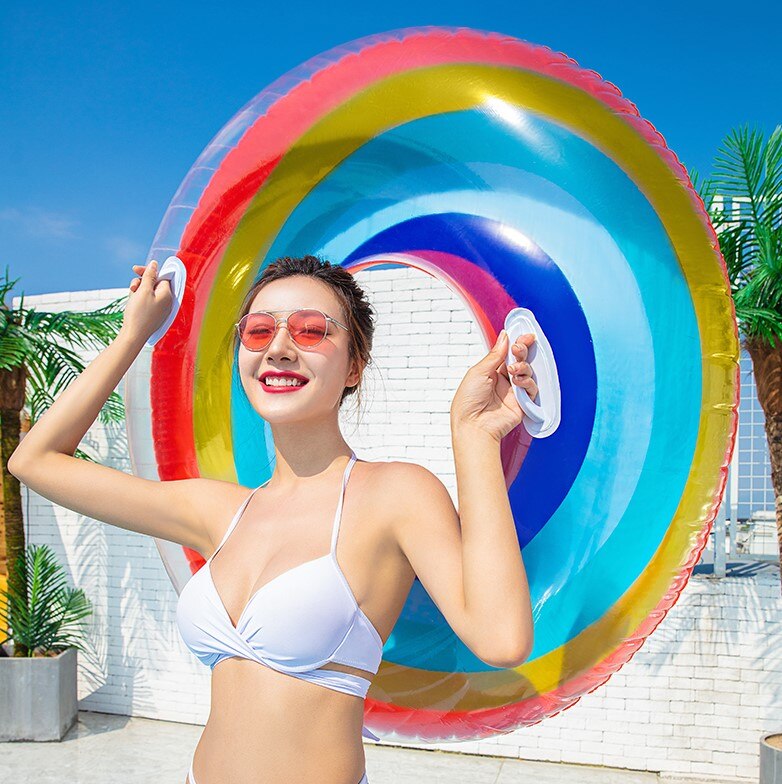 Oppustelig donut svømningsring kæmpe pool float legetøj cirkel strand havfest oppustelig madras vand voksen barn: 90cm med håndtag