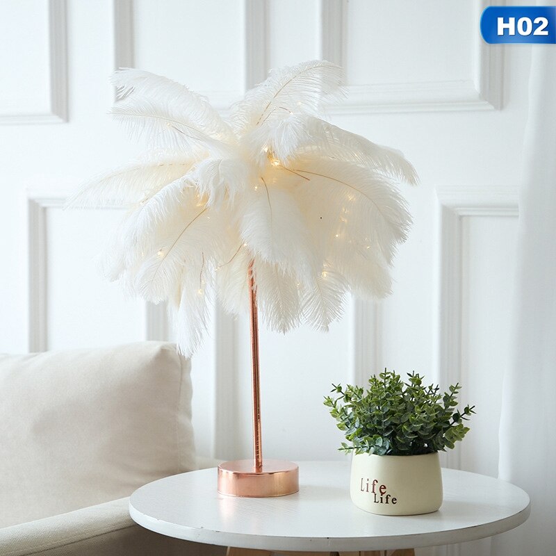 Bricolage plume lampe de Table blanc lumière arbre plume abat-jour fille LED mariage lumières décoratives rose: H02