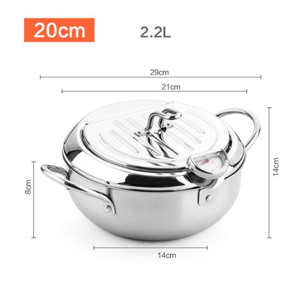 Stainless Steel Deep Fryer Pan Japanese Cooking Frying Pot with Thermometer Non Stick Mini Deep Fryer Pot