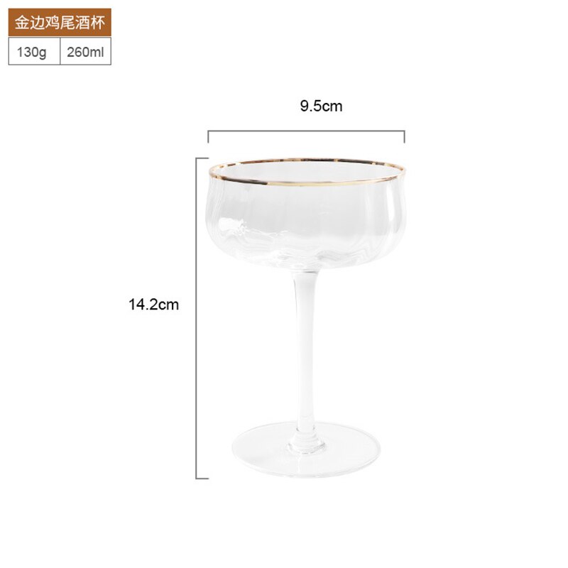 Europa vertikal stripe krystall kopp fargerike vinglass gulltråd bryllupsbeger champagne tilbehør til hjemmeinnredning: Gulltråd 260ml