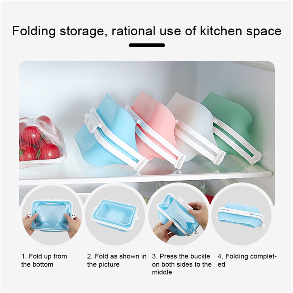 Kitchen Silicone Food Storage Bag Reusable Vegetable Container Collapsible Fruit Microwave Heating Lunch Holder Pouch Organizer
