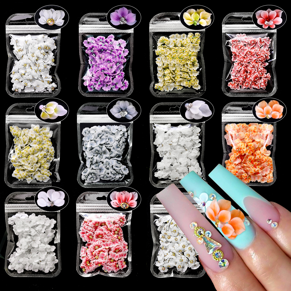 Flores acrílicas 3D para uñas, abalorio para uñas, joyería de perlas pura hecha a mano, accesorios de diamantes de imitación, de flores múltiples, decoración de uñas, 1 ud.