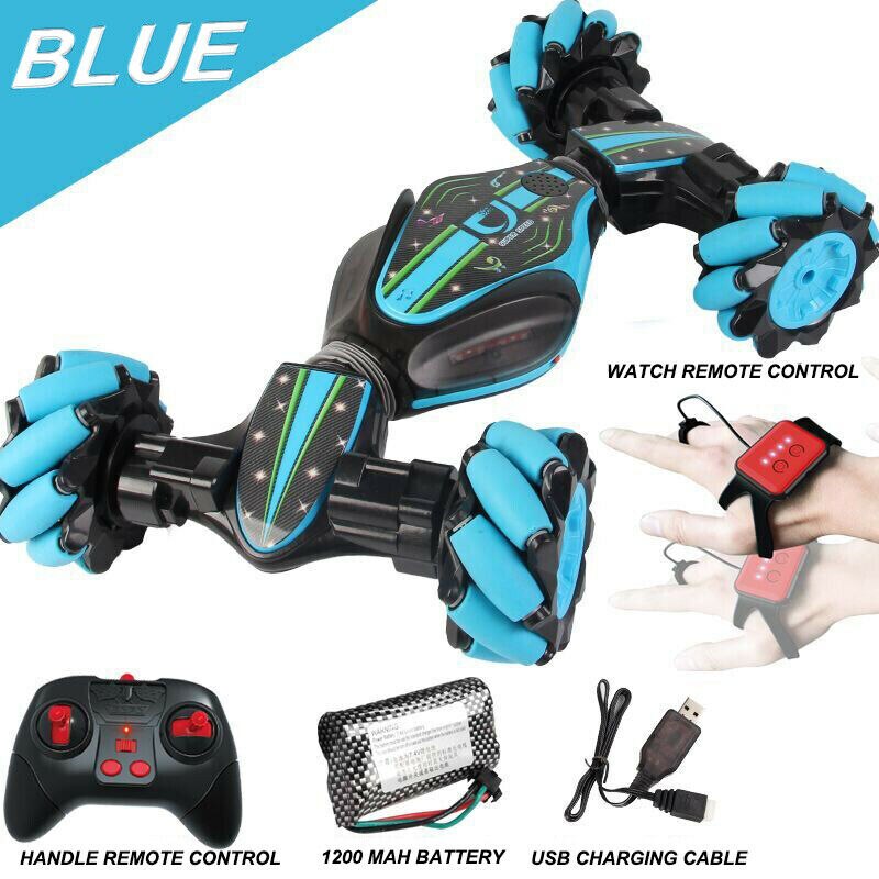 Uk Afstandsbediening Off-Road Gebaar Sensing 4WD Dubbelzijdig Flip Rc Stunt Auto Rw Remote Kinderen: Blue