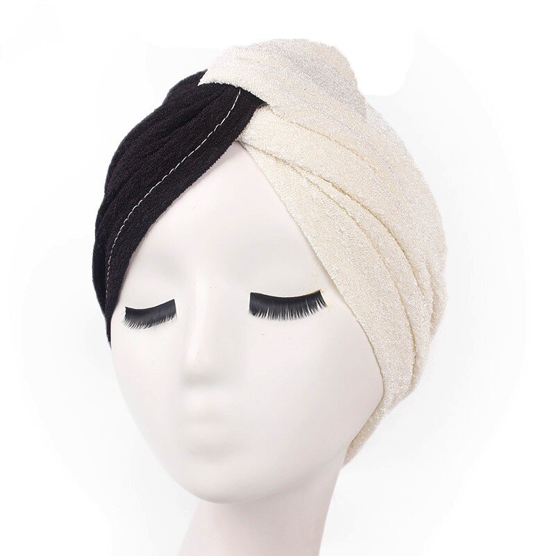 Dromiya – Turban de luxe pour femmes, , haut croisé, Hijab, chimio, casquettes de sommeil, pour la perte de cheveux, le Cancer: BlackWhite
