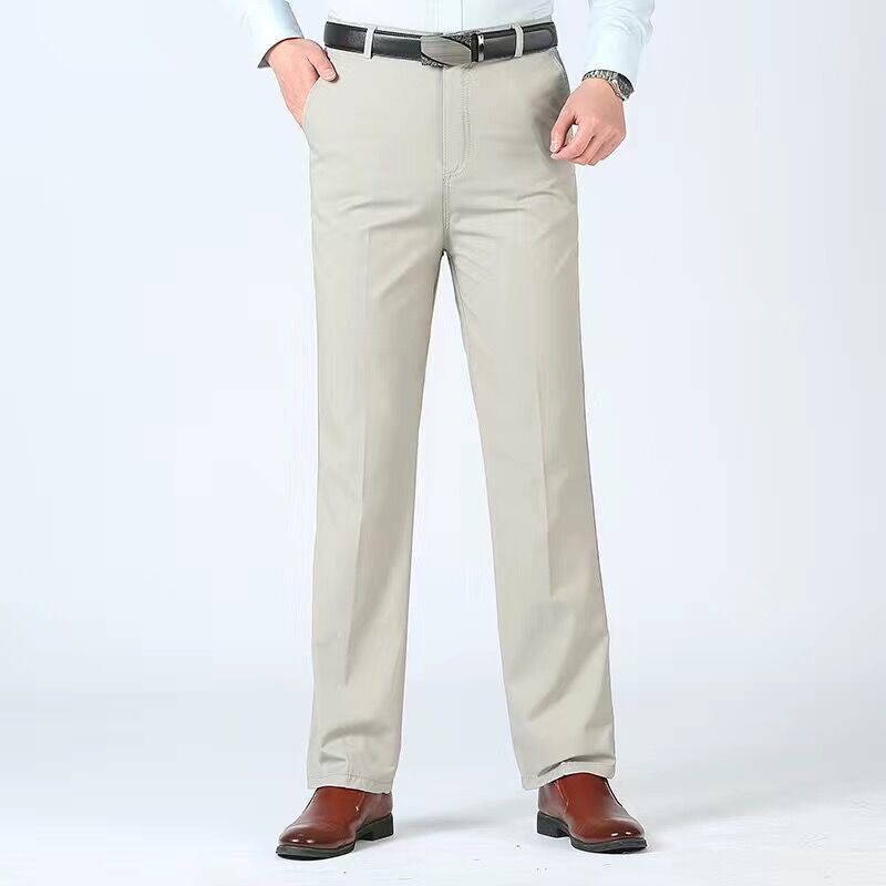 Zomer Dunne Herfst Dikke 100% Katoenen Rechte Pak Broek Heren Losse Broek Business Effen Grijze Kaki Casual Kleding
