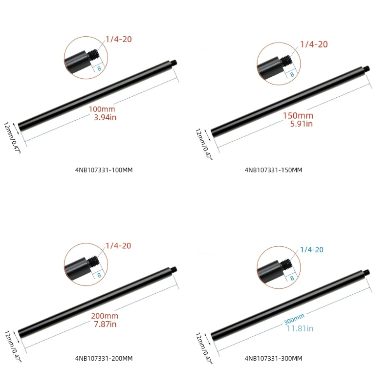 Aluminum Extension Rod 1/4" Female Bottom 1/4" Male Top Poles Tripod Mount