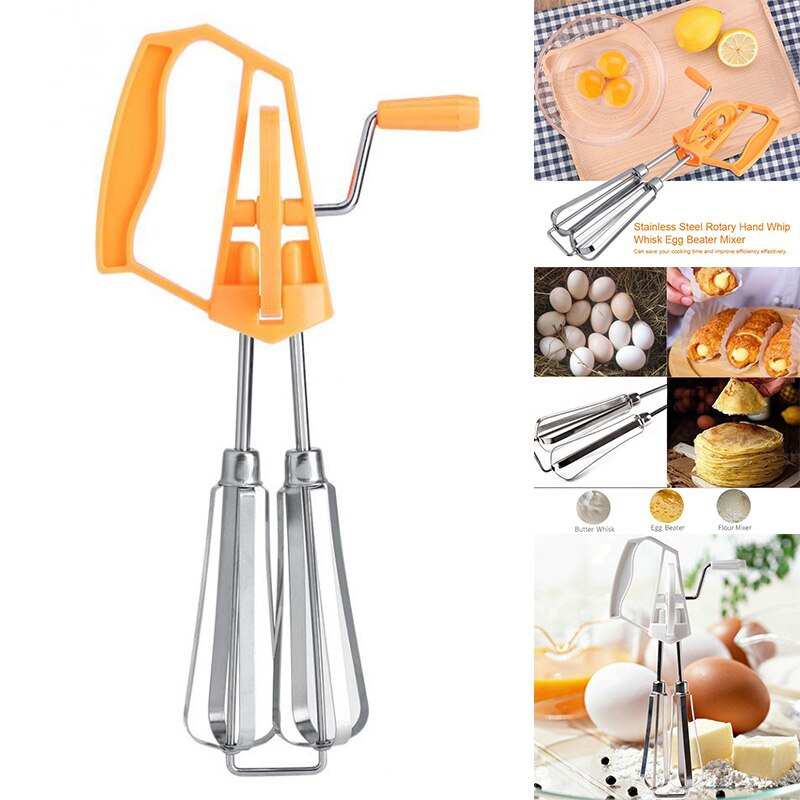 Batidor para huevos manual con manivela inoxidable, mango de plástico para cocina, batir