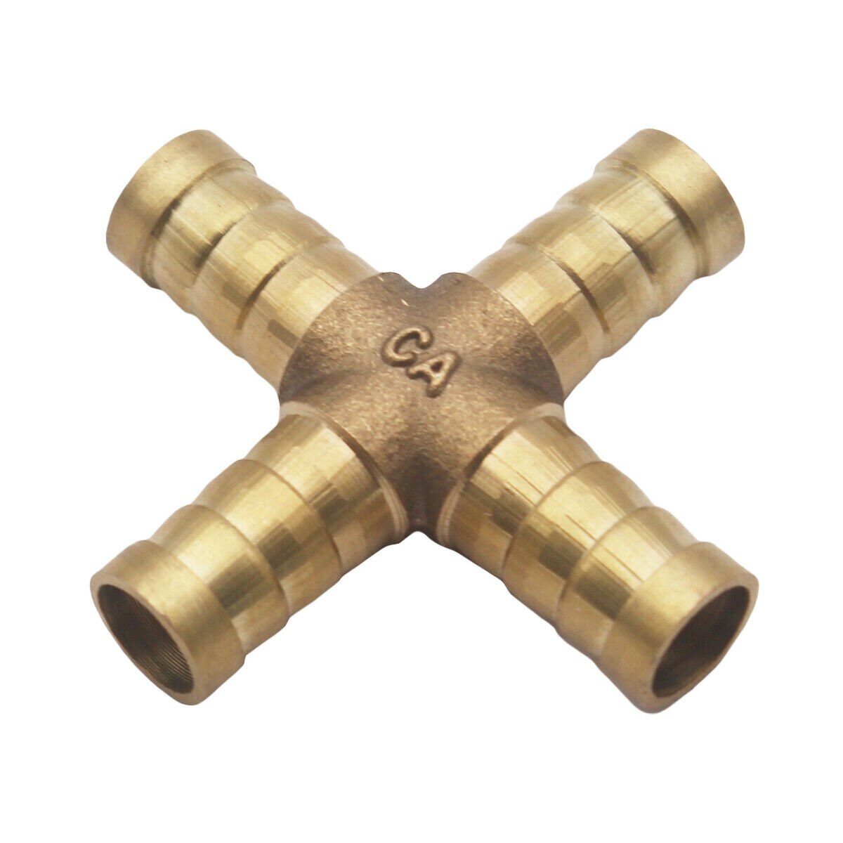 Solid Brass 1/2 Inch 4 Way Cross Hose Barb Splicer Air Fluid Fuel Liquid Water