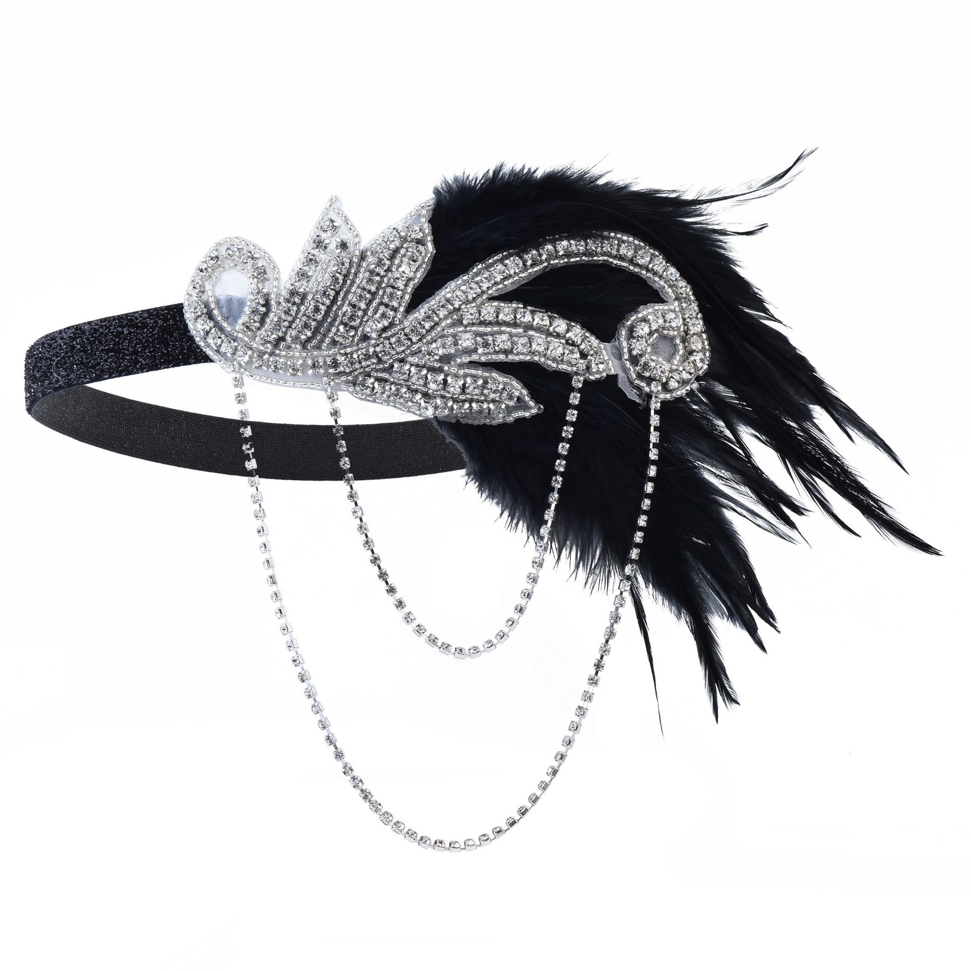 Accesorios de vestido Flapper de los años 20, accesorios de Retro, diadema de GATSBY CHARLESTON, banda de plumas para boda, banda de niña Flapper, 1 Uds.: Blanco