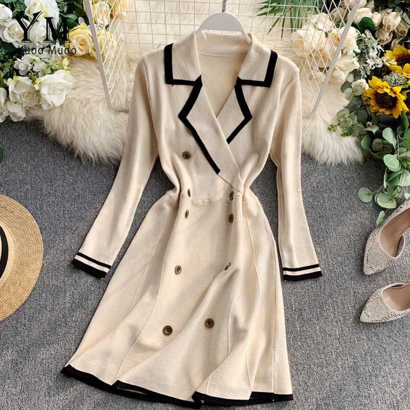 YuooMuoo Good Comfy Rouje French Vintage Knitted Sweater Women Dress Ladies Office Dress Autumn Party Dress: Beige