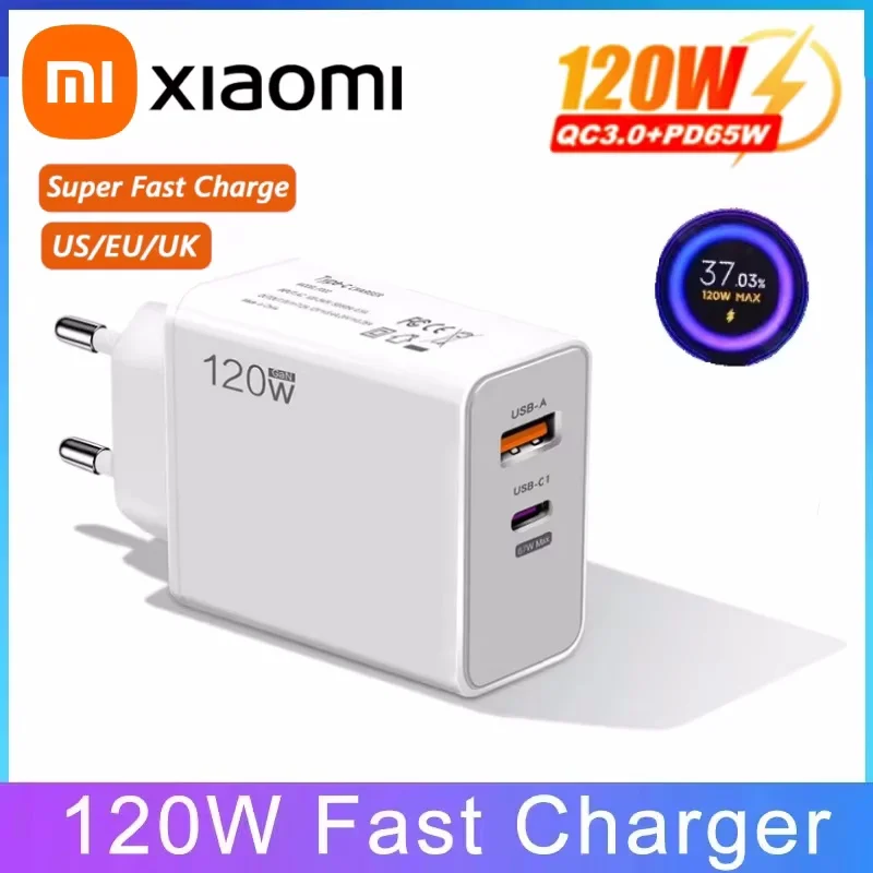 Xiaomi 120W Original Charger Turbo Fast charge EU US UK Wall Hyper Adapter Usb 6A Type C Cable For Xiaomi 13 12 11 Ultra Redmi