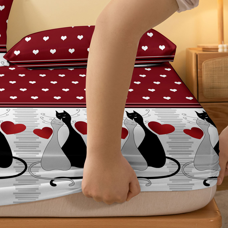 1 Simple modern Heart-Shaped Geometry printed matte Fitted Sheet, bedroom printed bed cover, bedding (excluding pillowcases)