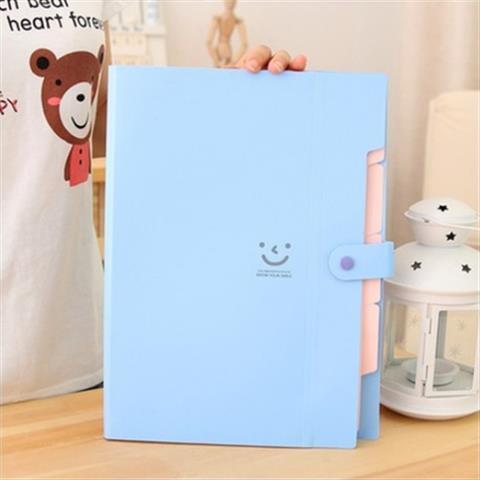5 Into Plastic File Folders Package A4 Multi-layer Folder Business Multi-function Document Package PP File Bag office stationery: blue