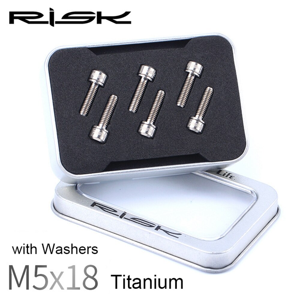 6 stuks  m5 x 18mm/ m5 x 20mm stuurpenbouten schroeven met ring ultralicht stuur mtb stuur titanium bout ringen fiets fietsonderdelen: M5 x 18- titanium