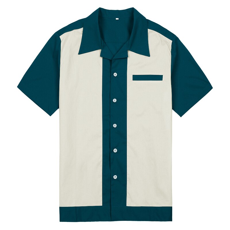 Shirts Men 50s Rockabilly Shirts Men Vintage Punk Rave Shirts Short Sleeve Plaid Printed Rolling Rock Shirt Casual US size: Ti / M