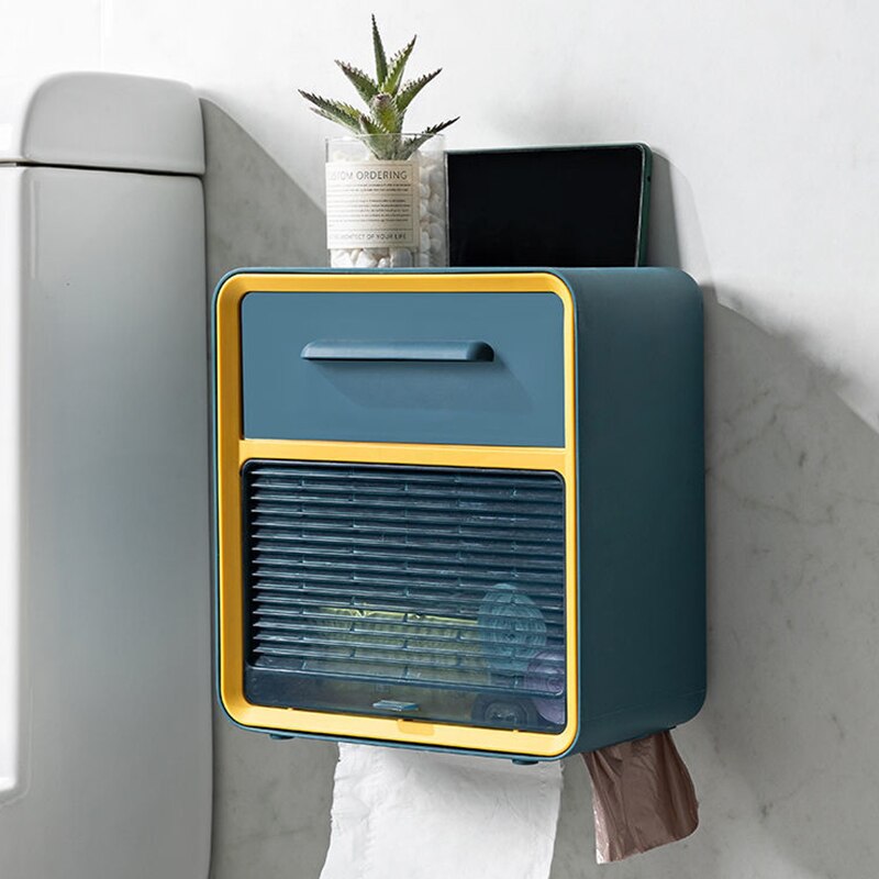 Multifunctional Tissue Storage Box Punch-free Waterproof Toilet Roll Paper Rack Wall-mounted Toilet Paper Drawer Box