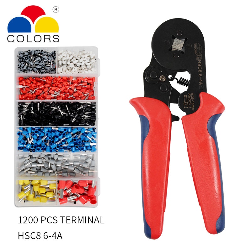 HSC8 6-4 aprieta terminales alicates Pelacables Crimper puntera para prensa herramienta de mano + alicates + terminales 1200 Kit crimpadoras para terminales electricos grimpadora conectores