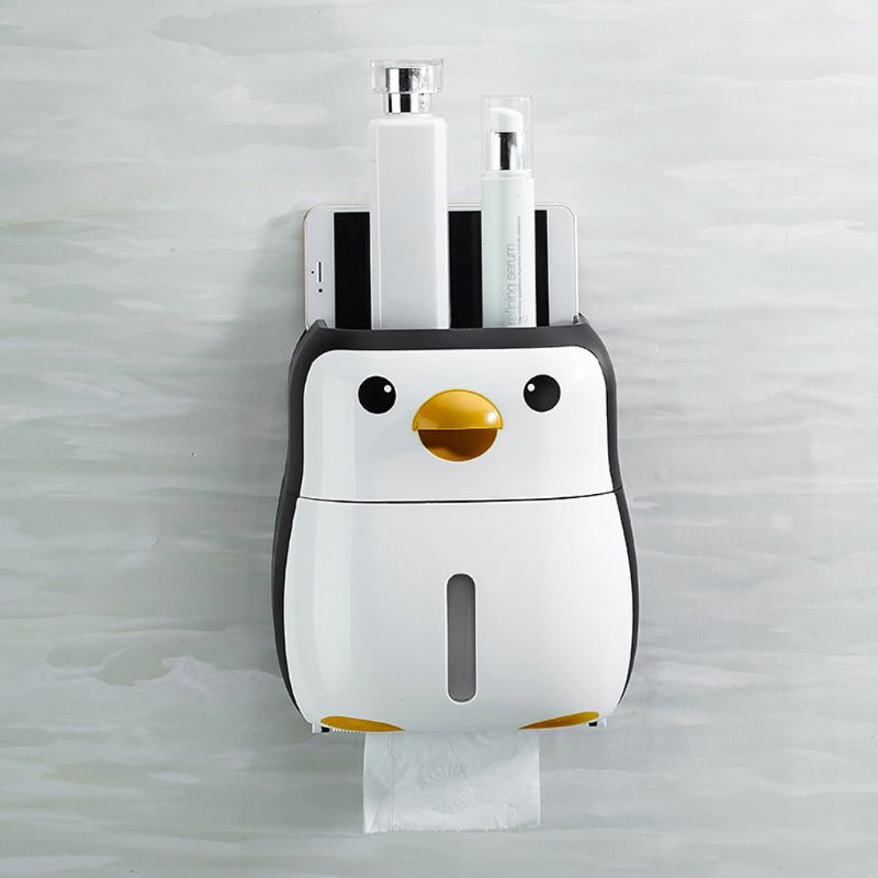 Cute Penguin Paper Container Toilet Paper Holder Wall Mounted Tissue Box Shelf