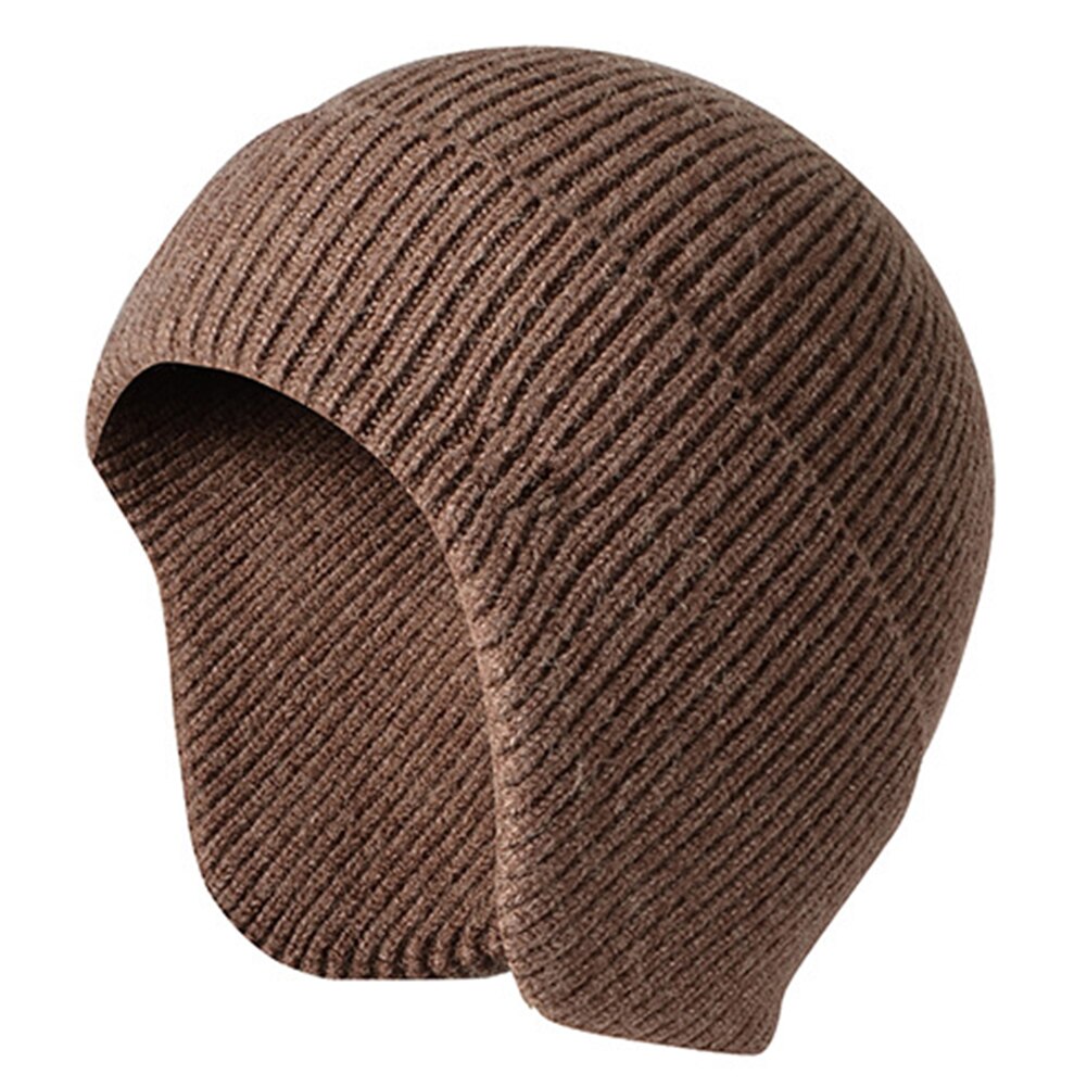 Mænd kvinder efterår afslappet vinter varm blød beanie øreklap strik hue studerende arbejde ski udendørs stretch solid