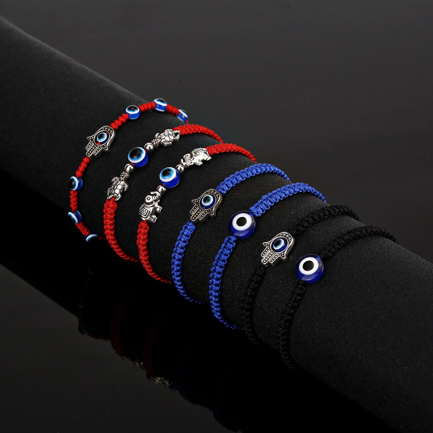 Gebed Turkse Hand Palm Evil Eye Gevlochten Armband Blauw Zwarte Kleur Nylon Draad Lucky Paar Armband & Bangles Sieraden Mannen vrouwen