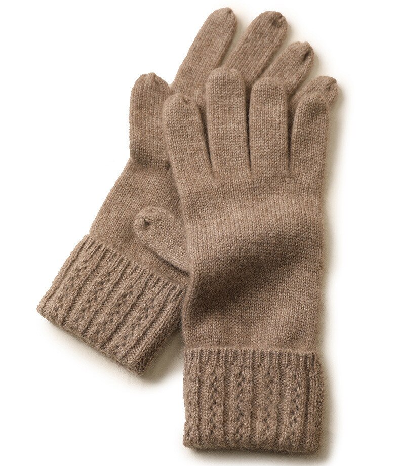 Naizaiga 100% cashmere Cashmere Knitted Gloves Small Cables Vertical Edge Hollow Gloves Inner Mongolia Factory SN611: E