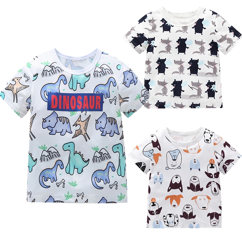 Leuke Mode Peuter Kinderen Baby Boy T-shirt O Hals Cartoon Korte Mouw Animal Gedrukt Top Kleding Outfits Zomer kleding