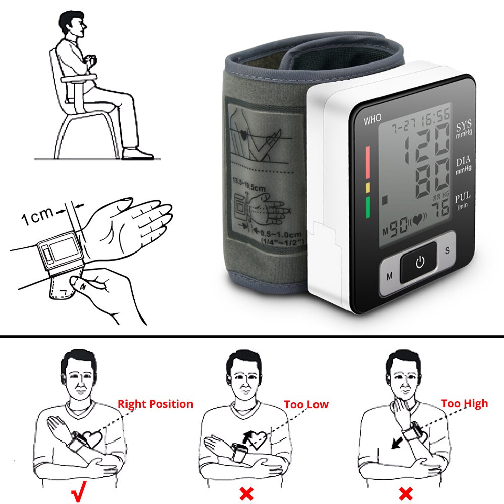 Onometro de en la muñeca Monitor Digital de presión arterial para medir la presión arterial monitores de salud domésticos RuiTong